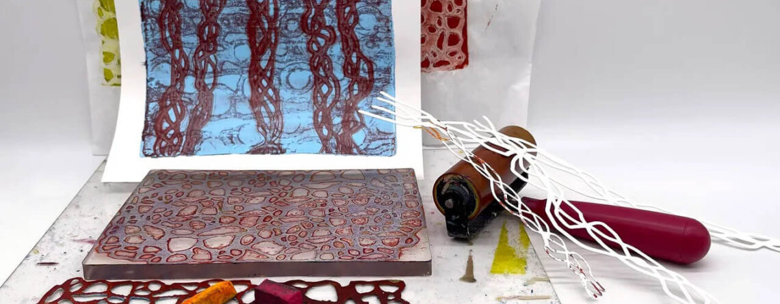 Gel Plate Prints, Brayer and Stencil