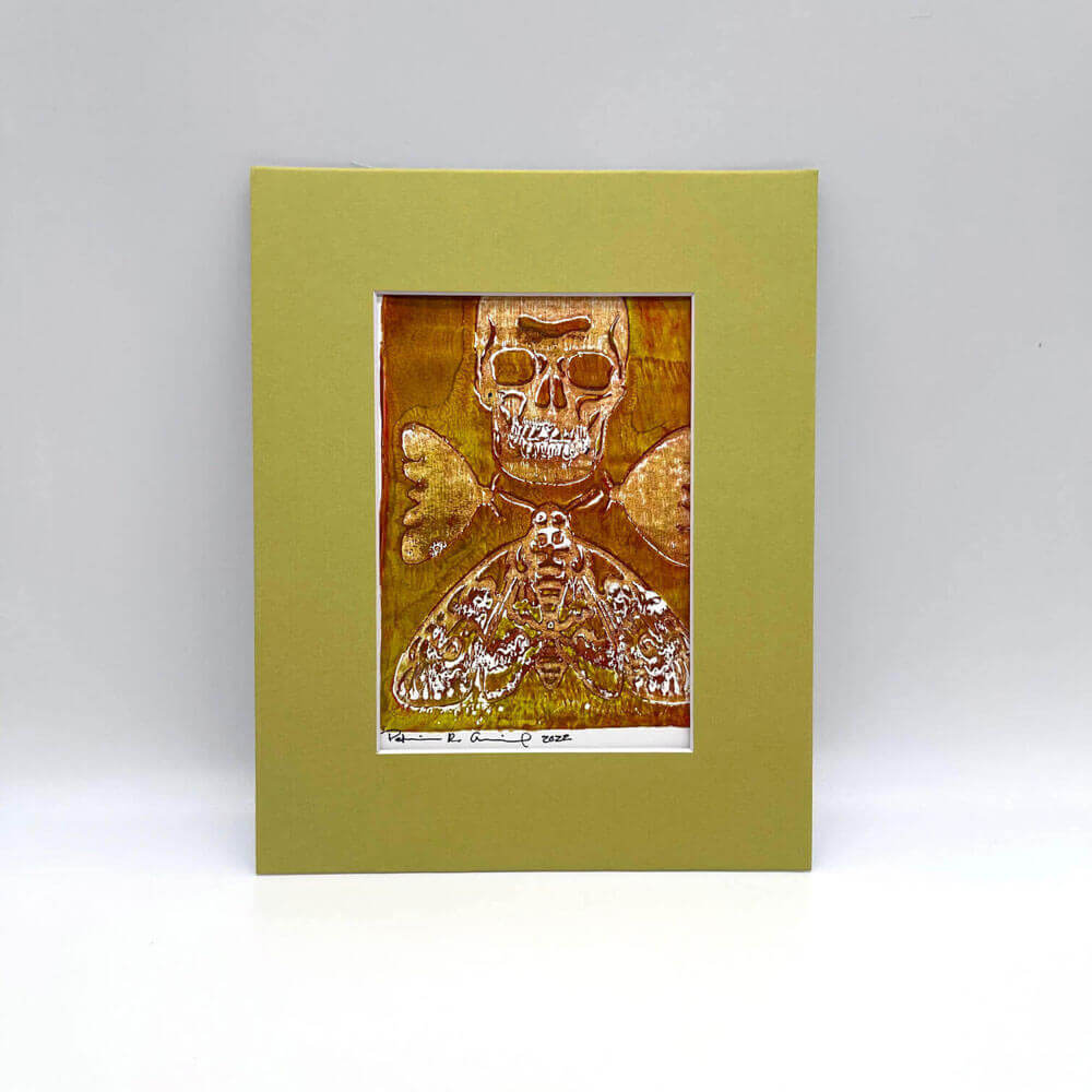 Death's Head Moth Skull Lime Brown | Monoprinted Gel Print - PM Artist ...