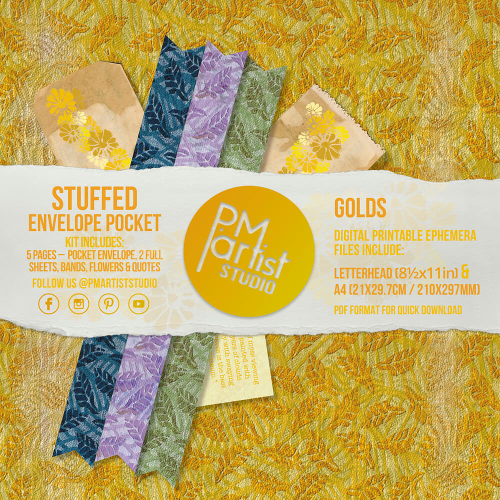 Stuffed Pocket Envelopes Gold and Yellow Printable Kit Download PM Artist Studio