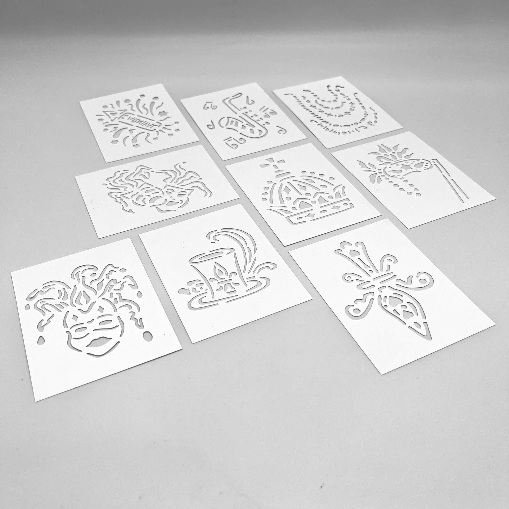 Set of 9 ATCs Mardi Gras Stencils PM Artist Studio